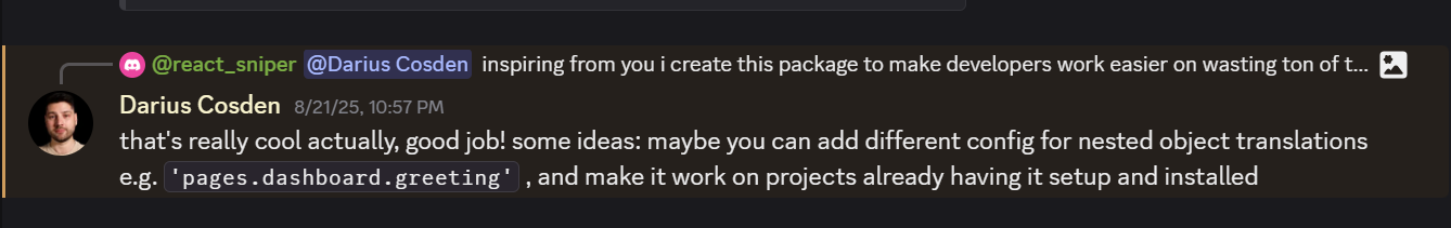Developer testimonial from Darius Cosden praising Auto-Translation